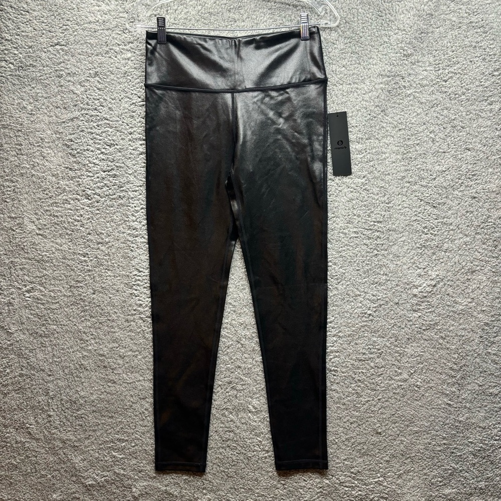 Mono b Faux Leather Leggings Women Sz Medium Black Stretch High Waisted NWT - Picture 2 of 9